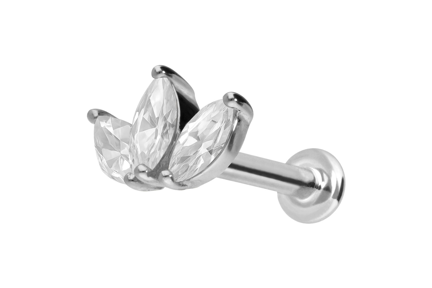 14 Karat Gold Labret Piercing mit Innengewinde MOISSANIT-LOTUSBLÜTE